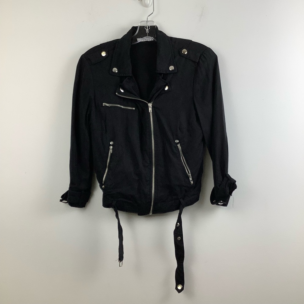 Dex Cropped Bomber Jacket in Black with Silver